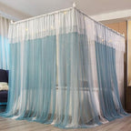 Joyreap Luxury 4 Corners Post Canopy Bed Curtains Twin, Blue n White Cozy Drape Netting for Girls n Adults - 4 Openings Cute Princess Style Bedroom Decoration Accessories