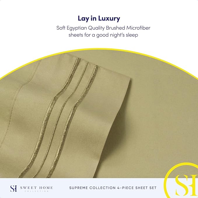 RV Queen Bed Sheets - Breathable Luxury Sheets with Full Elastic & Secure Corner Straps Built In - 1800 Supreme Collection Extra Soft Deep Pocket Bedding Set, Sheet Set, RV Short Queen, Sage