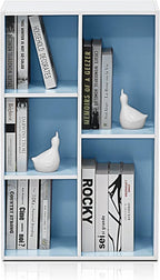 Furinno LUDER Book Shelf, 5-Cube Bookshelf, Reversible Bookcase, 9.4" x 19.5" x 31.5", for Living Room, Bedroom, Home Office, White/Light Blue