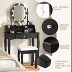 CHARMAID Girls Makeup Vanity Desk with Lights, Vanity Table with Lighted Mirror, 3 Lighting Modes, Adjustable Brightness, Modern Makeup Table with 3 Drawers and Stool for Small Space (Black)