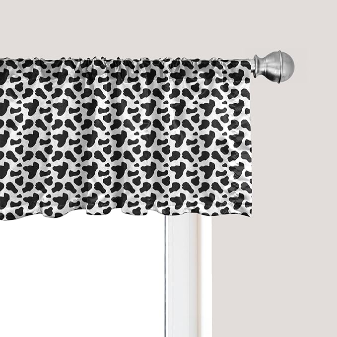 Ambesonne Cow Print Window Valance, Animal Hide Pattern Spots Farm Life Cattle Camouflage Animal Skin, Curtain Valance for Kitchen Bedroom Decor with Rod Pocket, 42" x 12", Charcoal Grey White