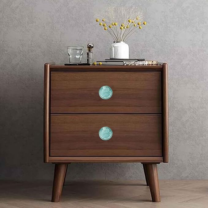 Perilla Home Set of 6 Crystal Bubble Knobs - Modern Light Blue Decorative Bubble Glass Pulls - for Home Decor Drawers, Knobs, Kitchen, Cabinet, Hardware, Cupboard, Door, Dresser, Wardrobe and Drawer