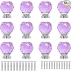 12 Pcs 30mm Round Shape Crystal Glass Cabinet Knobs with Screws Drawer Knob Pull Handle Used for Kitchen, Dresser, Door, Cupboard(Purple)