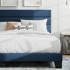 SHA CERLIN Full Platform Bed Frame with Upholstered Fabric Headboard, Mattress Foundation with Strong Wooden Slats Support, No Box Spring Needed, Blue