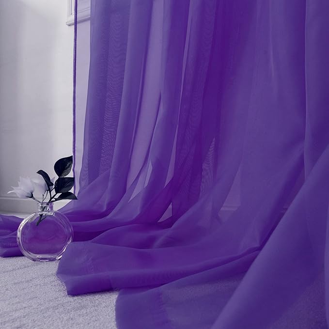 HUTO Purple Sheer Curtains 54 inches Long for Bedroom Top Rod Pocket Sheer Window Panels Curtains for Nursery Living Room 52 by 54 Inch Length Set of 2