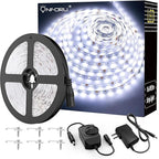 Onforu LED Light Strip,16.4ft Dimmable LED Tape Light, 6000K Daylight White Strip Lighting, 300 LEDs Flexible Vanity Mirror Light, 5M 12V Ribbon Rope Light for Bedroom, Under Cabinet,Kitchen,Christams