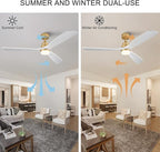 BOJUE 60 Inch Wood Ceiling Fans with Lights and Remote, White Gold Outdoor Ceiling Fan with Light, Dimmable 3 Blades Outdoor Fans for Patios Noiseless Modern Ceiling Fans for Bedroom Living Room