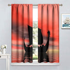 Viking Ship Curtains, Fantasy Ocean Vintage Sailboat at Sundown Nautical Themed Print Blackout Window Treatments for Boys Bedroom Living Room 63x72in