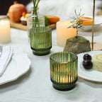 DEVI 8pcs Large Green Votive Candle Holders for Wedding Centerpieces, Glass Tea Lights Candle Holder Decor, Wedding Bridal Shower Party Table Decor, Vintage Boho Easter Decor for Table Centerpiece