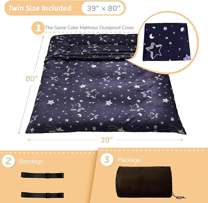 MAXYOYO Navy Star Futon Mattress Japanese Floor Mattress Tatami Floor Mat Foldable Bed Portable Camping Mattress Kids Sleeping Pad Floor Lounger Couch Bed Twin Size