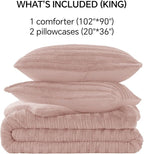 BEDELITE Fleece King Comforter Set -Super Soft & Warm Fluffy Pink Faux Fur Bedding, Luxury Fuzzy Heavy Bed Set for Winter with 2 Pillow Cases