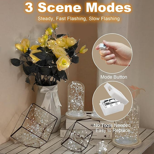 30 Pack Fairy Lights Battery Operated - 3 Speed Modes, 7Ft 20 LED String Twinkle Lights, Waterproof Copper Wire, Mini Firefly Light for Mason Jars Vases Christmas Decor, White
