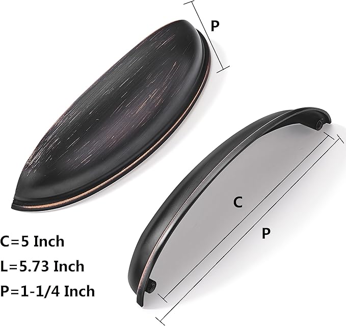 khtumeware 10 Pack 5" Drawer Pulls Oil Rubbed Bronze Cabinet Cup Pulls Kitchen Hardware Cabinet Handles Drawer Handles Knobs 5 inch Hole Center
