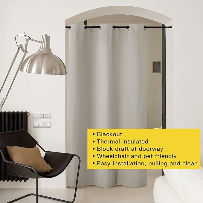 NICETOWN Natural Door Curtain for Doorway Privacy, Curtains 84 Inch Length, Room Divider Curtain Cover, Blackout Temporary Insulated Closet Curtain for Bedroom Closet (1 Panel, 5ft Wide)