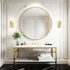 Gold Round Mirror 30 inch, Large Circle Mirror, Round Wall Mirror Metal Frame, Gold Circle Mirrors for Wall, Bathroom, Living Room, Hallway.