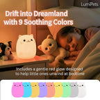 Lumipets Clive The Cat Squishy Silicone Night Light for Kids | Cute Night Light with Remote & Touch Control for Baby & Toddler Bedrooms | Color Changing Portable Animal Nightlight | Kids Mood Lamp