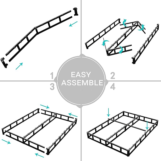 King Box Spring - 4 Inch High Profile Box Spring for King Bed, Sturdy Metal Frame Mattress Foundation, Easy Assembly, Quiet & Noise-Free
