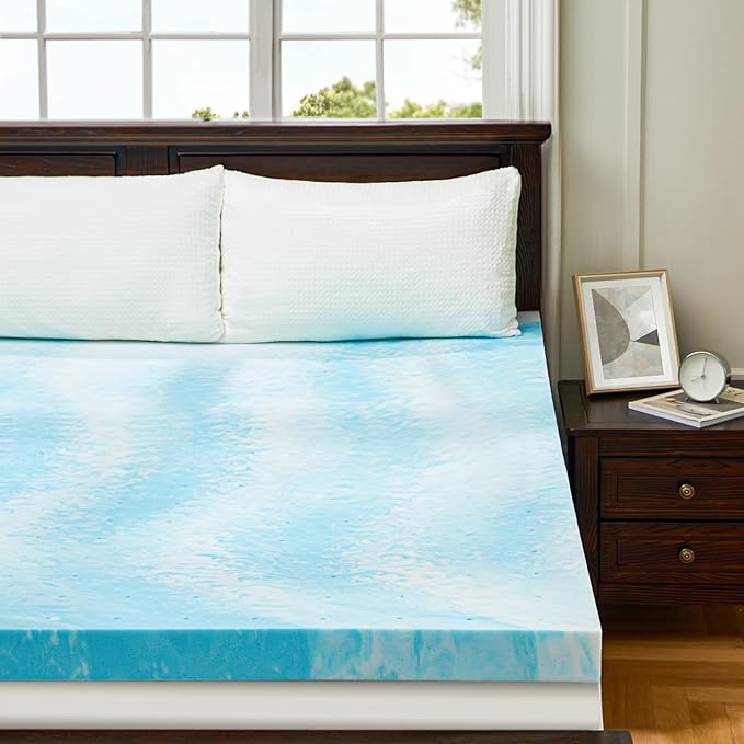 PERLECARE 2 Inch Twin XL Memory Foam Mattress Topper, Cooling Gel Infused Mattress Pad, Ventilated Bed Topper for Pressure Relief, CertiPUR-US Certified, Dorm Room Essentials, Blue