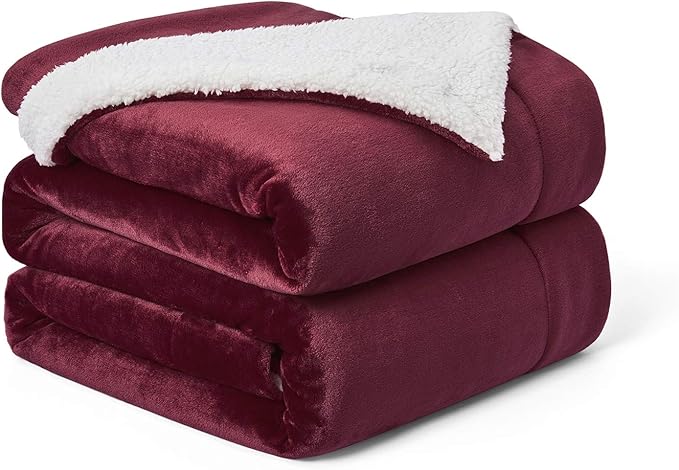 Walensee Sherpa Fleece Blanket (King Size 108”x90” Burgundy) Plush Throw Fuzzy Super Soft Reversible Microfiber Flannel Blankets for Couch, Bed, Sofa Ultra Luxurious Warm and Cozy for All Seasons
