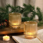 DEVI 8pcs Large Gold Votive Candle Holders for Wedding Centerpieces, Glass Tea Lights Candle Holder Decor, Wedding Bridal Shower Party Table Decor, Vintage Boho Easter Decor for Table