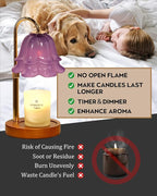 Purple Candle Warmer Lamp with Timer & Dimmer, Adjustable Height Christmas Gifts Birthday Gifts for Women Mom, Flower Candle Lamp Warmer, Wax Warmer with 2 Bulbs, House Warming New House Decorations