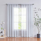 Treatmentex Pom-Pom Grey Sheer Curtains for Canopy in Girls Bedroom 84inches Long Linen Textured Sheer Drapes for Windows 2 pc