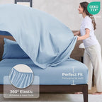 HEVUMYI Light Blue Cali-King Comforter Set - 7-Piece All Season Bed in a Bag Cali-King, Ultra Soft Bedding Set with Comforter, Flat Sheet, Fitted Sheet, Pillowcases, Pillow Shams