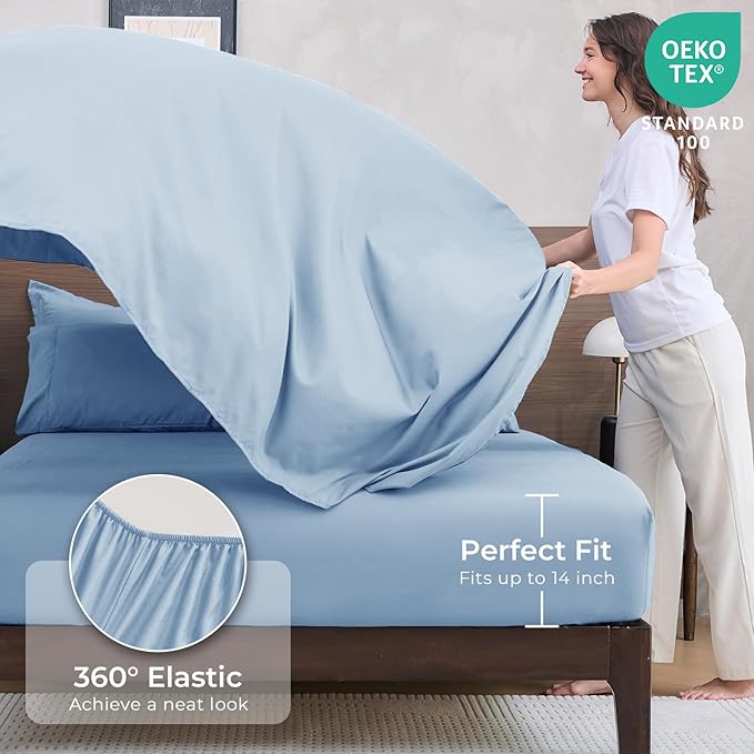 HEVUMYI Light Blue King Comforter Set - 7-Piece All Season Bed in a Bag King, Ultra Soft Bedding Set with Comforter, Flat Sheet, Fitted Sheet, Pillowcases, Pillow Shams