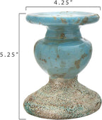 Creative Co-Op Small Distressed Blue Terracotta Pillar Candle Holder