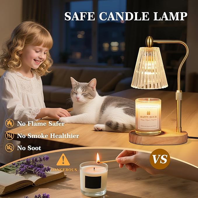 Candle Warmer Lamp, with Timer and Dimmer, Adjustable Height, Christmas Birthday Gifts for Women Mom, House Warming Gifts New Home Decor, Thanksgiving Decorations,Wax Warmer for Scented Jar Candles