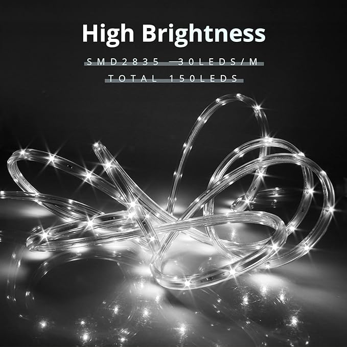 LED Rope Lights, 33Feet Daylight Flat Flexible Strip Light, Plug in Novelty Lighting, Connectable and Waterproof for Home Christmas Holiday Garden Patio Party Decoration
