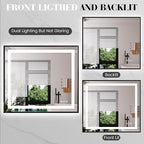 LED Bathroom Mirror,40"x36" Mirror with Black Frame, Front Light and Backlit, Stepless Dimmable, Anti-Fog, Shatter-Proof, Memory, 3 Colors, Double LED Vanity Mirror
