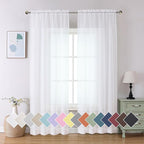 Aiyufeng Long Sheer White Curtains - Transparent Light Weight Soft Window Treatment Curtain Panels with Rod Pocket Top for Patio Door/Living Room (W42 x L90, 2 Panels)