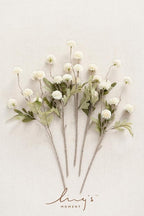 Ling's Moment Pompon Mum Artificial Flower, 5pcs Faux Silk Mini Chrysanth with Stems, Bulk Fake Wedding Filler Flowers for DIY Bouquet Centerpieces Arrangements Shower Decorations, White