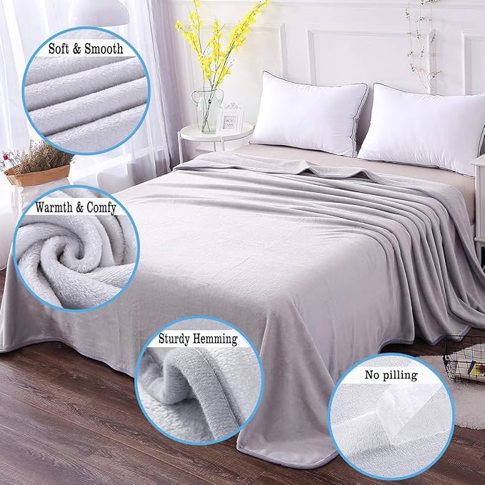 Soft King Size Blanket All Season Warm Fuzzy Microplush Lightweight Thermal Fleece Blankets for Couch Bed Sofa,90x108 Inches,Gray