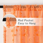 MYSKY HOME Pom Pom Orange Sheer Curtains for Bedroom Girls Room Curtains for Nursery Kids Light Filtering Boho Window Drapes, Rod Pocket, 52 x 95 Inches, 2 Panels