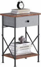 VECELO Nightstand with Drawer, Small Bedside Table with Storage and Adjustable Metal Legs, Wood End Table for Bedroom or Living Room, Perfect for Small Spaces and Modern Farmhouse Décor, Retro Brown