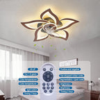 Ceiling Fan with Lights Remote Control, Wooden Geometric Color 6 Speeds Low Profile Flush Mount Ceiling Fan with Light for Kitchen Bedroom Living Room