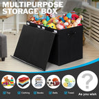 popoly 122L Large Toy Box Chest with Lid, Foldable Toy Storage Organizer Bin Boxes with Removable Divider for Kids, Boys, Girls, Nursery, Playroom, 26"x17" x17"(Linen Black)