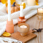 Pink Candlestick Holders 12PCS Ribbed Glass Taper Candle Holders Set for Tealight Candlestick Candles, Table Centerpieces for Weddings Christmas Home Decor Indoor and Outdoor
