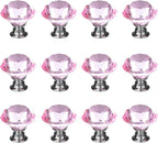 12pcs Diamond Shape Crystal Glass 30mm Cabinet Drawer Knob Pink