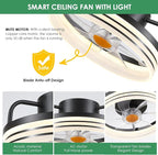 Ceiling Fans with Lights and Remote - Flush Mount Low Profile Ceiling Fans - 13” Bladeless Enclosed Ceiling Fans with Led Light and Stepless Dimming, Small Modern Ceiling Fan for Bedroom