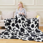 Flannel Fleece Cow Print Blanket Twin Size - Premium Lightweight Anti-Static Super Soft Cozy Plush Cow Blankets, Lightweight Microfiber Winter Warm Throw Blanket 66" x 90"(Black Cow Twin)