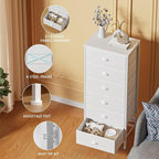 Furnulem White Tall Dresser for Bedroom,Vertical Storage Tower Unit and End Table with 6 Fabric Drawers, Nightstand Furniture with Drawer Organizer in Living Room,Closet,Entryway,Hallyway