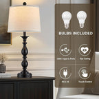28" Tall Modern Table Lamps Set of 2 with USB C+A Ports and AC Outlet, 3 Way Touch Metal Bedside Lamps for Living Room, Black Farmhouse Nightstand Lamps for Bedroom