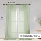 OWENIE Sheer Curtain 96 Inch Long 2 Panels Set, Light Filtering Clear Rod Pocket Soft Sheer Curtain 95 for Bedroom/Living Room, 2Pcs, Each 42" W x 96" L, Light Grey