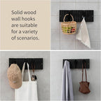 Coat & Hat Hooks Wall Mount with Key Holder, Wall Mounted Coat Rack with 9 Retractable Hangers, Solid Wood Slim Key Holder for Entryway Decor, 17in Natural Finish