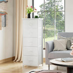 Somdot Tall Dresser for Bedroom with 5 Drawers, Storage Organizer Chest of Drawers with Removable Fabric Bins for Closet Bedside Living Room Laundry Entryway Hallway, White Leather