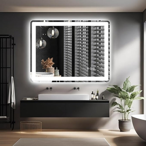 28x36 LED Bathroom Mirror with Front and Backlight, Anti-Fog, Dimmable, Lighted Bathroom Vanity Mirror for Wall, Shatter-Proof Led Mirror for Bathroom, Tempered Glass(Horizontal/Vertical)