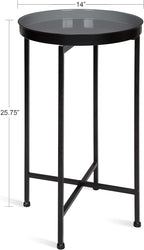 Kate and Laurel Celia Round Foldable Tray Accent Table, 14" x 14" x 25.75", Gray and Black, Modern Minimalist Design and Magnetic Tabletop
